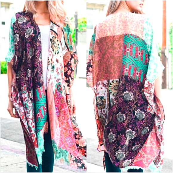 Boho Chic Kimono Wrap Robe Swim Coverup O/S - Picture 3 of 10
